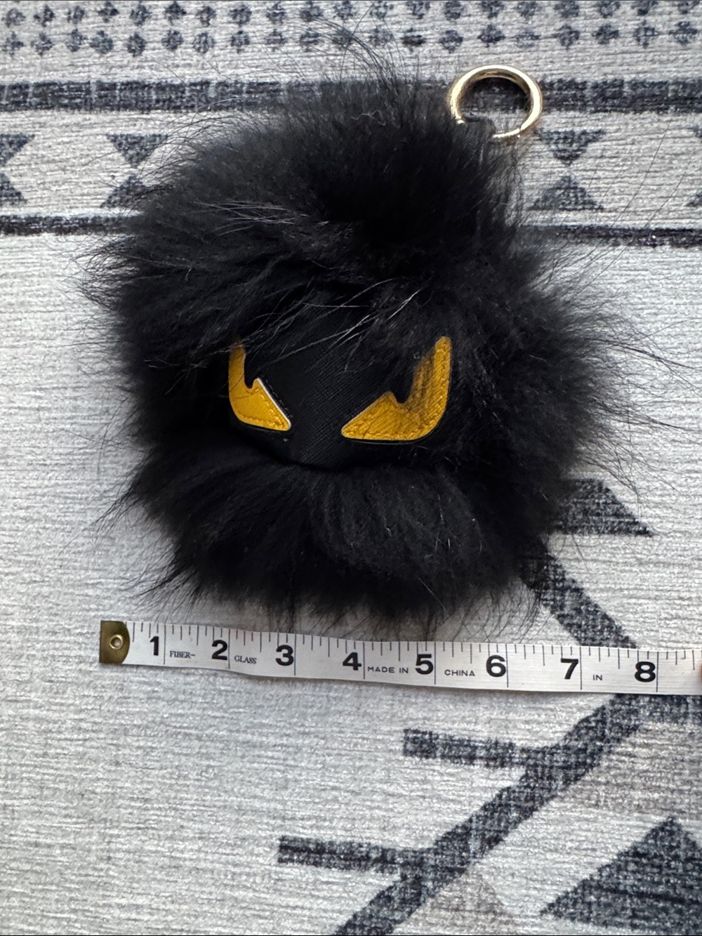 Genuine Fur Monster Bag Charm Keychain Black Yellow Eyes - Picture 5 of 7
